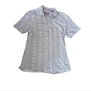 Men's Soul Of London Blue & White Floral Short Sleeve Polo Shirt- Size Medium